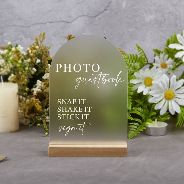 Arch Guest Book Sign, Photo Guestbook Sign, Polaroid Wedding Sign, Guestbook Acrylic Sign, Snap It Shake It Sign It