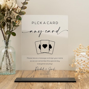 Letrero de naipes para invitados, letrero de libro de visitas, firme nuestro libro de visitas, elija una carta, letrero de naipes para bodas, letrero de boda minimalista