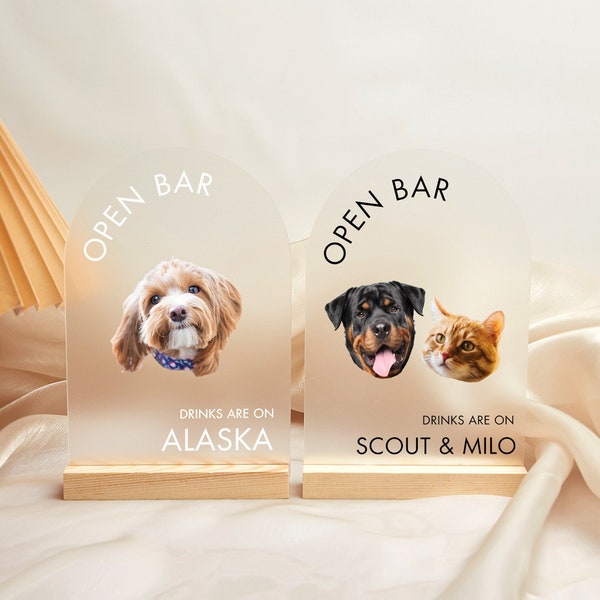 Open Bar Dog Sign, Drinks are On Us Sign, Open Bar Wedding Sign, Customized Dog Acrylic Sign, Pet Parents Signs Bar Signs Pet Drink Sign