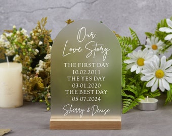 Nuestro signo de boda de historia de amor, primer día sí día mejor día, signo de historia de amor de acrílico arco, signo de boda minimalista moderno, historia de amor