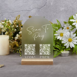 Arch Scannable QR Code Payment Table Sign, Scan to Pay Sign, Frosted Acrylic Business Sign, Small Business Sign, Paypal, Venmo, CashApp