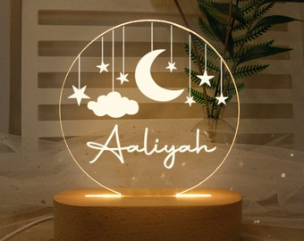 Custom Moon and Star Nightlight ,Personalized Clouds Night light With Name, Baby Bedroom Night Light, Newborn Gift, Mom Gifts, Nursery Decor