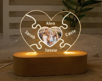 Personalized Photo Night Light, Family Puzzle Light, Family Name Light,Mom Gift from Daughter, Gift for Mom, Mother's Day Gift,Best Mom Gift