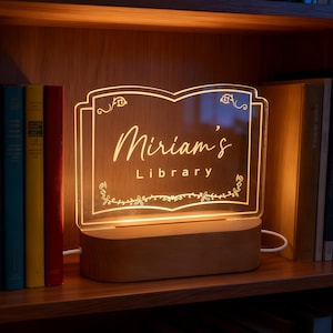Personalized Library Sign Light, Book lover Gift, Home Library Decor, Bookshelf Decor, Bookish Gifts, Gift for Her Birthday