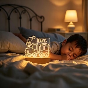Kids Personalized Acrylic Train Night Light for Kids Perfect Christmas Gift for Boy Custom Name Handmade Led Kids Bedroom Decor