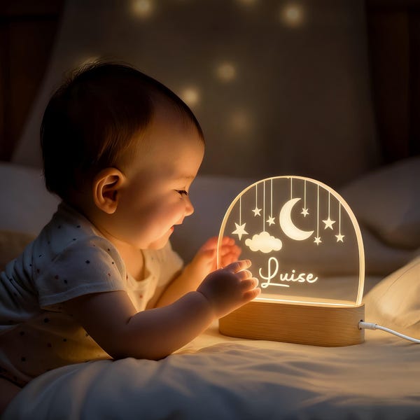 Custom Moon and Star Nightlight,Personalized Clouds Night Light with Name,Nursery Lamp,Baby Bedroom Night Light,Birthday Gifts for Baby