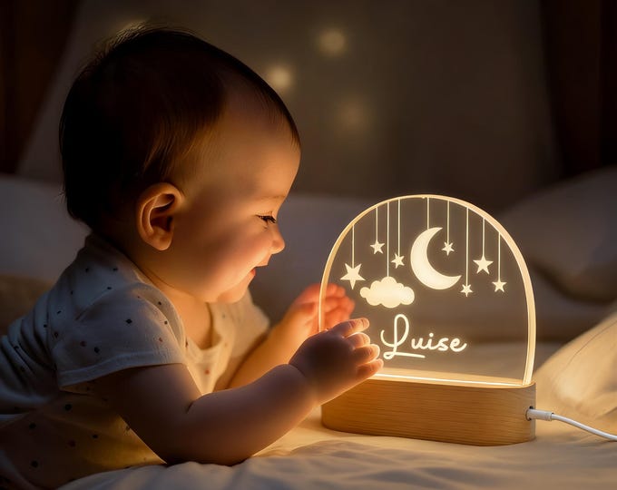 Custom Moon and Star Nightlight,Personalized Clouds Night Light with Name,Nursery Lamp,Baby Bedroom Night Light,Birthday Gifts for Baby