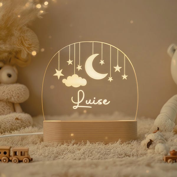 Custom Moon and Star Nightlight,Personalized Clouds Night Light with Name,Nursery Lamp,Baby Bedroom Night Light,Birthday Gifts for Baby