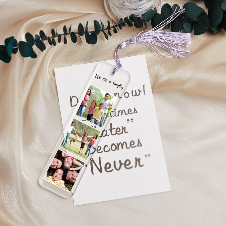 Segnalibro fotografico personalizzato con nappa, segnalibro immagine personalizzato, segnalibro fotografico, aggiungi le tue 3 foto, regali di Natale, regalo per lei immagine 1