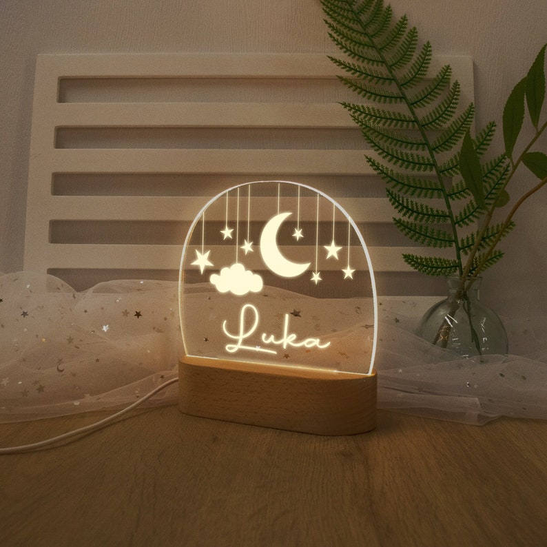 Custom Moon and Star Nightlight ,Personalized Clouds Night light With Name, Baby Bedroom Night Light, Newborn Gift, Mom Gifts, Nursery Decor image 3