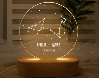 Veilleuse Constellation personnalisée pour cadeau de la Saint-Valentin - Cadeaux d’anniversaire - Cadeau pour couple - Cadeau pour lui - Cadeaux de fiançailles