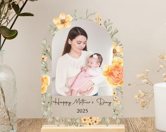 Placa con foto personalizada para mamá, regalo para el Día de la Madre, regalo floral con foto para mamá, regalo con foto personalizado para mamá de parte de su hija.