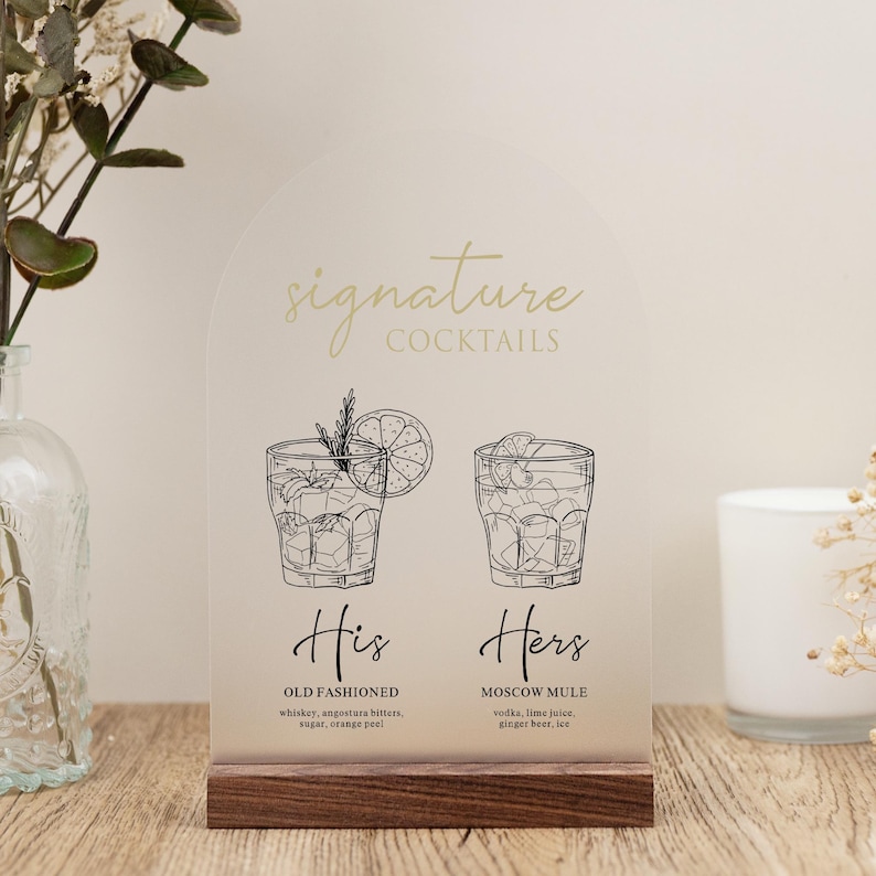 Signature Cocktail Drink Menu, His and Hers Drink Menu, Wedding Open ...