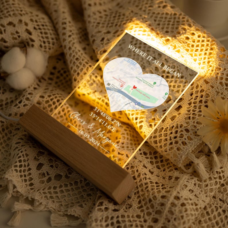 Custom First Date Map Acrylic LED Light, Where It All Began, Personalized Valentine's Day Gift, Where We First Met Map, Couples Gift Light image 10
