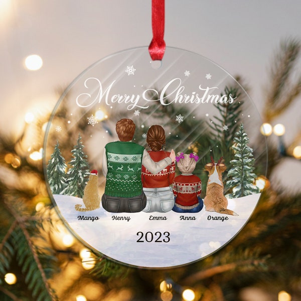 Family Christmas Ornament,Christmas Gift Decoration, Family Ornament With Dog, Family With Kids, Custom Family Xmas Keepsake,Custom Ornament