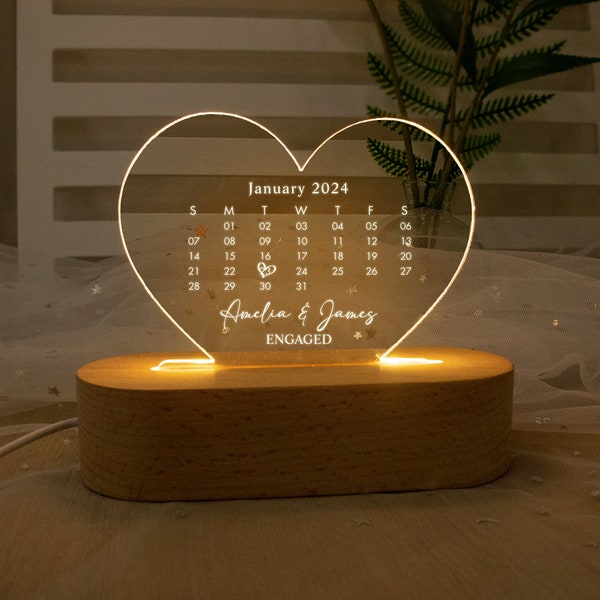 Engagement Gifts For Couple,Personalised Engagement Date Gifts,Engagement Date LED Light, Custom Gift, Anniversary Valentine's Wedding Gifts