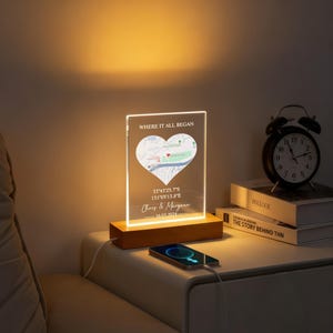Custom First Date Map Acrylic LED Light, Where It All Began, Personalized Valentine's Day Gift, Where We First Met Map, Couples Gift Light image 5