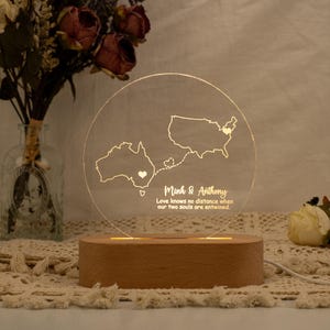 Luz noturna personalizada com dois mapas, presente de natal para ela/ele, lâmpada de relacionamento de longa distância, presente de partida, presente de casal, presente de natal