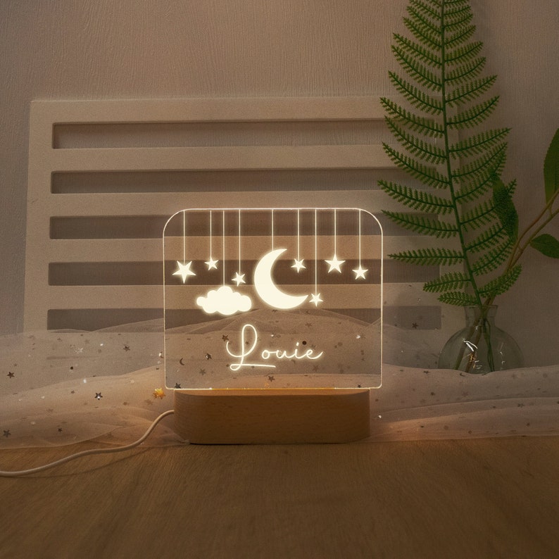 Custom Moon and Star Nightlight ,Personalized Clouds Night light With Name, Baby Bedroom Night Light, Newborn Gift, Mom Gifts, Nursery Decor image 5