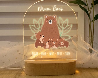Personalized Mama Bear Nightlight, Bear Family LED Light, Mother Gifts, Gift for Mom, Mama Bear Family LED Light, Mother's Day Gift