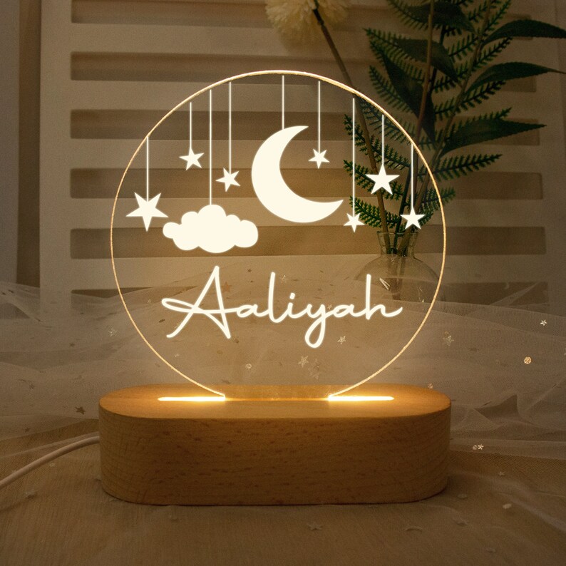 Custom Moon and Star Nightlight,Personalized Clouds Night Light with Name,Nursery Lamp,Baby Bedroom Night Light,Newborn Gift,Mom Gift image 5