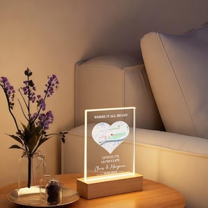 Custom First Date Map Acrylic LED Light, Where It All Began, Personalized Valentine's Day Gift, Where We First Met Map, Couples Gift Light image 2