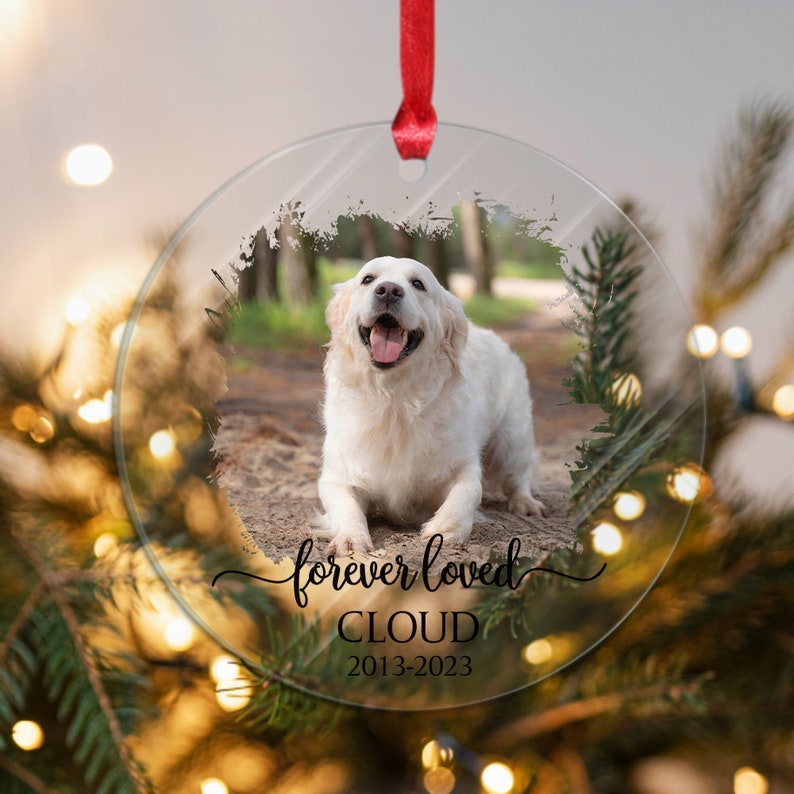 Custom Dog Photo Ornament, Dog Memorial Gift, Loss of Pet, Pet Ornament, Christmas Keepsake, Dog Memorial Ornament, Dog Ornament zdjęcie 1