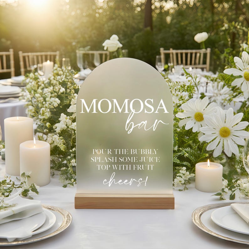 Minimalist Momosa Bar Sign, Arch Acrylic Modern Mimosa Bar Sign, Baby Shower Mimosa Bar Sign,Bridal Shower Sign image 1