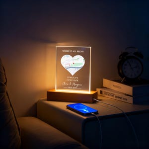 Custom First Date Map Acrylic LED Light, Where It All Began, Personalized Valentine's Day Gift, Where We First Met Map, Couples Gift Light image 3