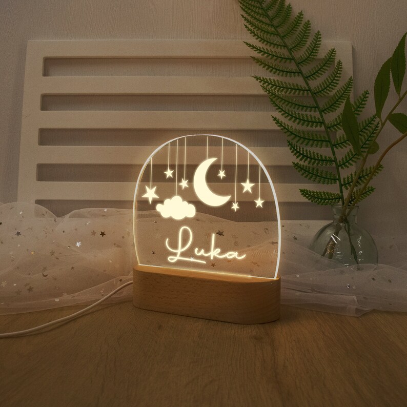 Custom Moon and Star Nightlight,Personalized Clouds Night Light with Name,Nursery Lamp,Baby Bedroom Night Light,Newborn Gift,Mom Gift image 6