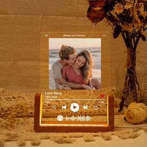 Personalized LED Song Plaque With Stand, Custom Music Night Light, Personalized Music Prints Photo Frame, Gift for Him Boyfriend Bestie