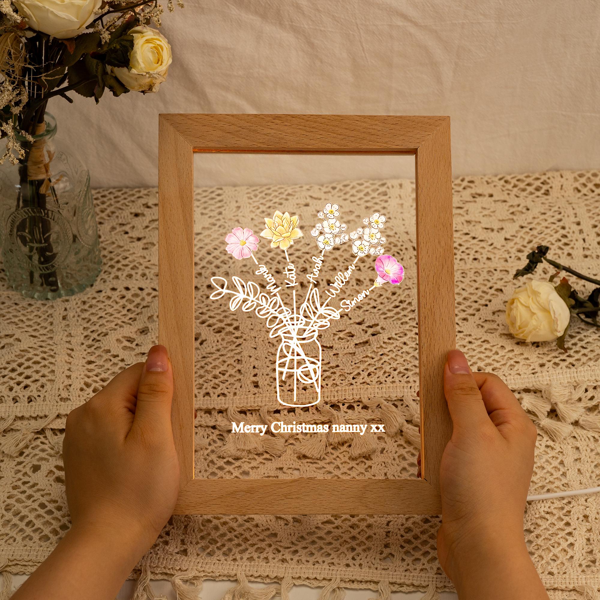 Personalized Birth Flowers Family Bouquet Mum, Bunch Night Light, Gift for Mom From Daughter, Home Art Decor Keepsake, Christmas Gift for Mom
