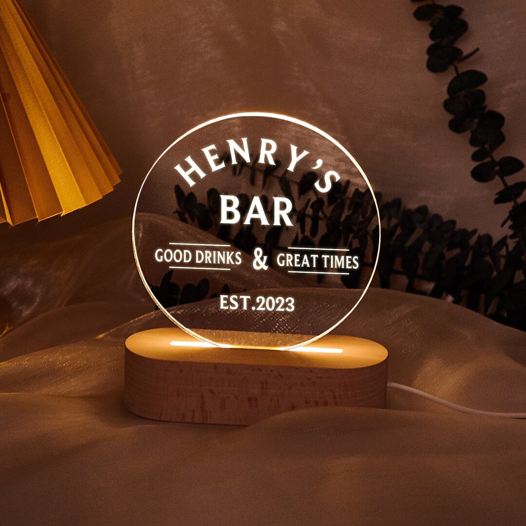 Custom Home Bar LED Table Lamp Night Light Personalized Etsy