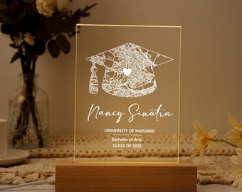 Custom Campus Map Night Light, Graduation Gifts for Her, University Map LED Acrylic Lamp, Class of 2025 College Graduation