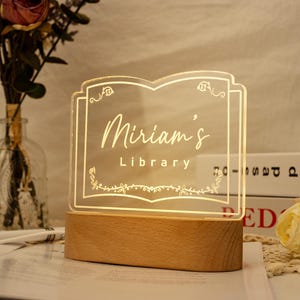 Personalized Library Sign Light, Book Lover Gift, Home Library Decor ...