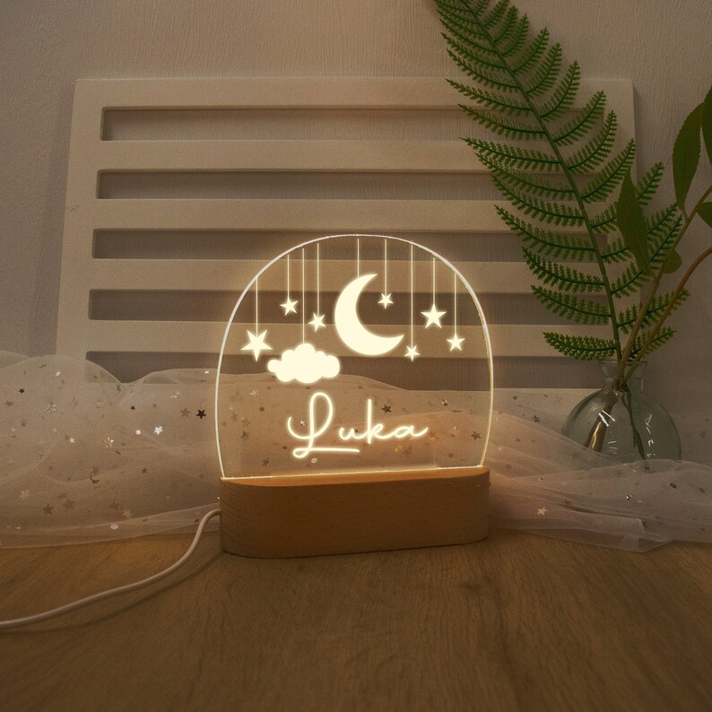 Custom Moon and Star Nightlight ,Personalized Clouds Night light With Name, Baby Bedroom Night Light, Newborn Gift, Mom Gifts, Nursery Decor zdjęcie 7