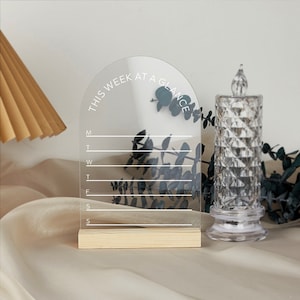 Planificateur de repas hebdomadaire en acrylique, panneau de journal alimentaire hebdomadaire, panneau de suivi des repas, panneau de table de cuisine moderne, panneau de menu familial de cuisine