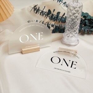 Números de mesa de acrílico, números de mesa de boda del sector, signo de boda minimalista, decoración de boda moderna, números de mesa, decoración de recepción de boda imagen 5