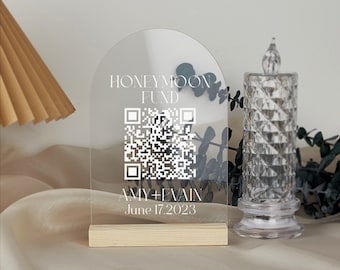 Signo de código QR de fondo de luna de miel, signo de acrílico de fondo de luna de miel de boda, signo de boda moderno de código QR de Venmo escaneable, regalo de boda en efectivo