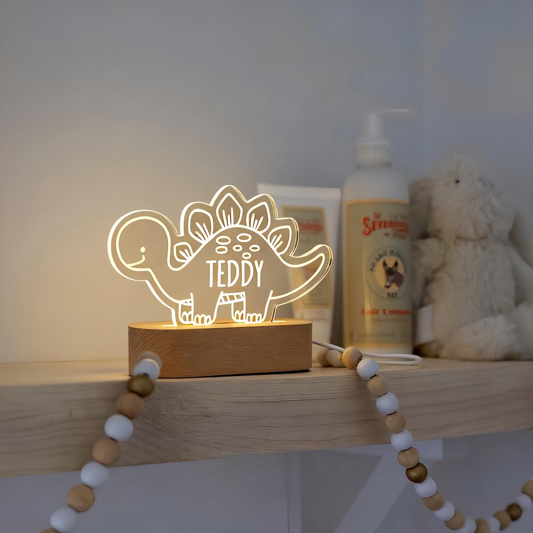 Dinosaur Night Lamp, Personalized Kids Name Light, Baby Birth Gift — free download