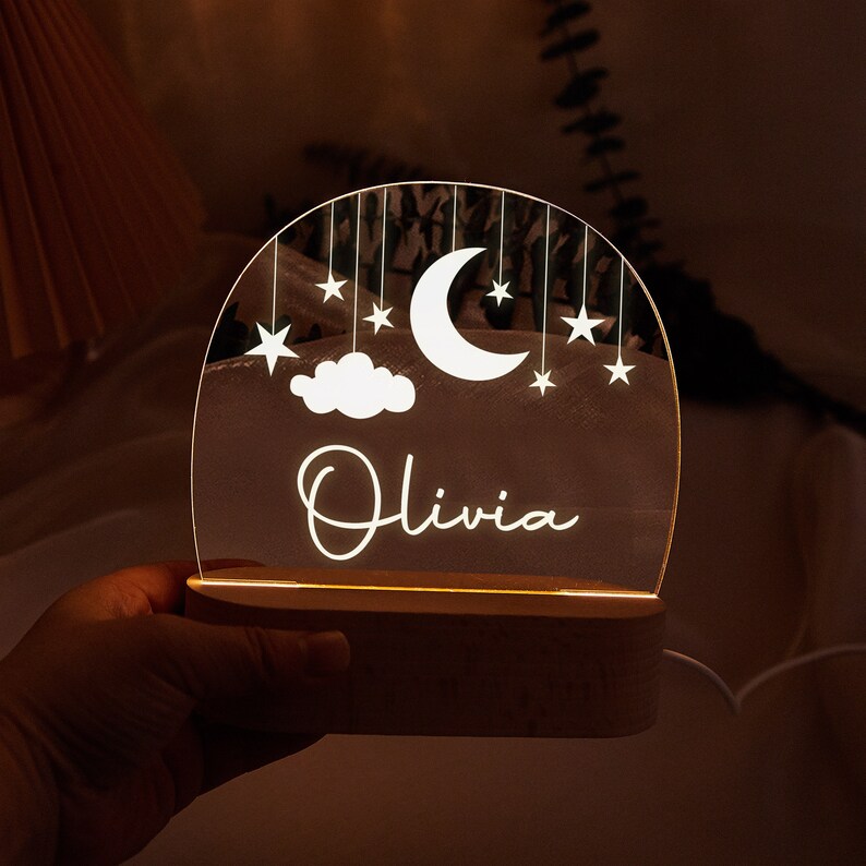 Custom Moon and Star Nightlight,Personalized Clouds Night Light with Name,Nursery Lamp,Baby Bedroom Night Light,Newborn Gift,Mom Gift image 10