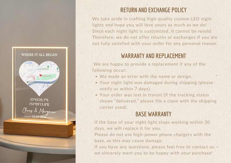 Custom First Date Map Acrylic LED Light, Where It All Began, Personalized Valentine's Day Gift, Where We First Met Map, Couples Gift Light image 12
