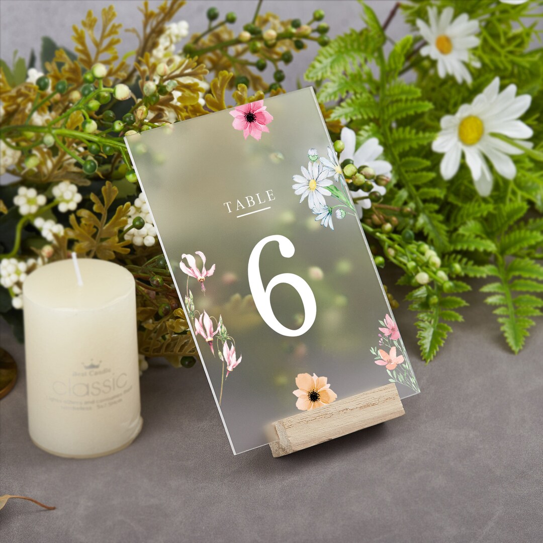 Whildflower Table Numbers Sign, Frosted Wedding Table Sign, Boho ...