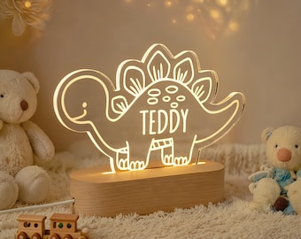 Luz de noche personalizada con nombre de dinosaurio, regalo para el primer cumpleaños de un bebé, decoración para la habitación de un bebé, regalo de nacimiento, habitación infantil, regalo de nacimiento, lámpara para bebé.