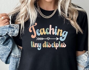 I Teach Tiny Humans About Jesus Shirt, Christian Ladies Shirt, Christian Educator Shirt, Christian Bible School Teacher TShirt, Teacher Gift