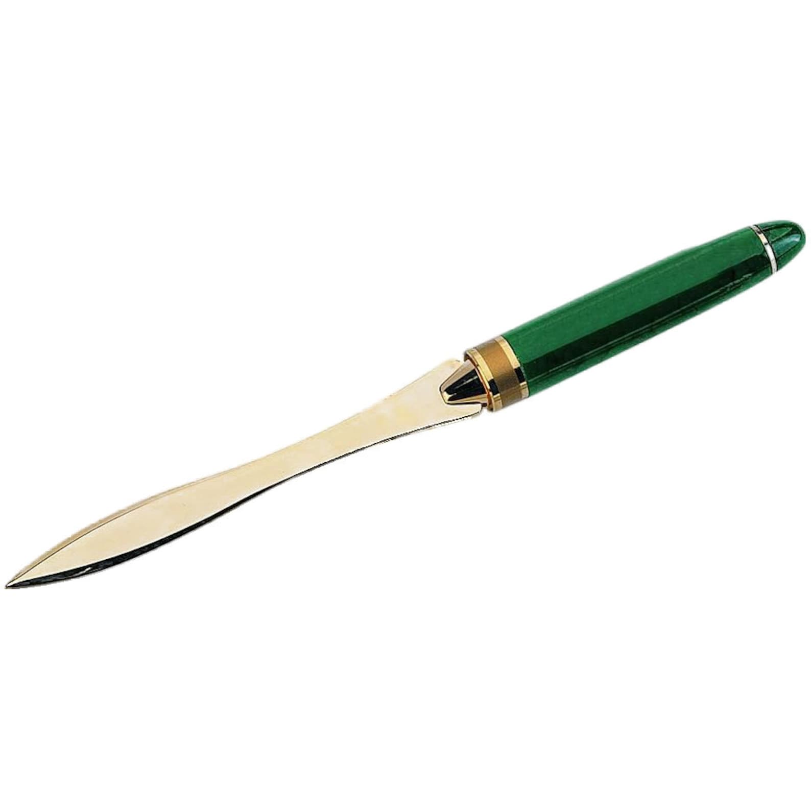 Green Marble Series Brass Letter Opener with Matte and Glossy Brass Accents