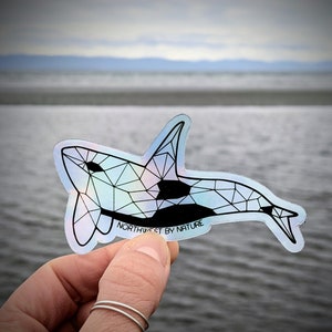 Geo Orca Holographic Sticker - Orca Whale - Geometric - Pacific Ocean - West Coast
