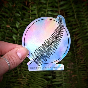 Sticker holographique Ferm épée western - sol forestier - art fougère - côte ouest - flore de la Colombie-Britannique - art au trait dessiné à la main - nature