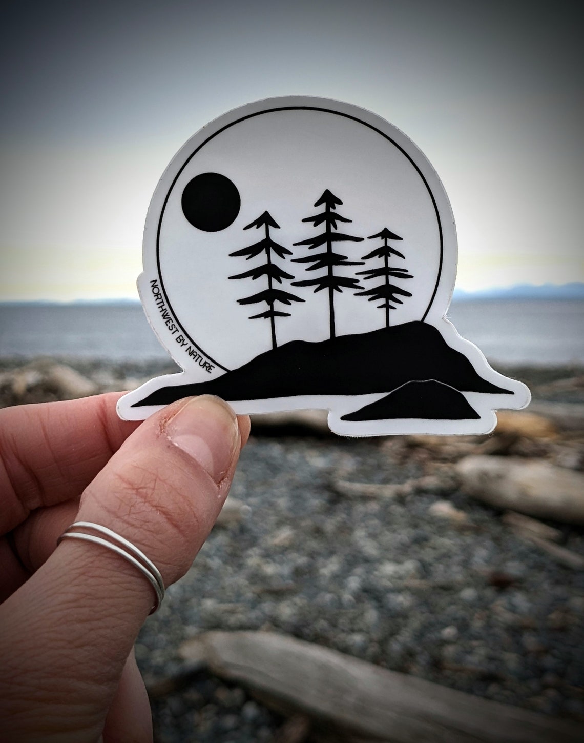 Pnw Pacific Rim Pacific Rim Sticker - Trees Moon Rock by the Ocean - West Coast ...