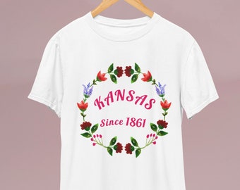 Kansas T Shirt , Kansas State TShirt , Flower T-Shirt Kansas , T Shirt Gift For Her , Gift For Him